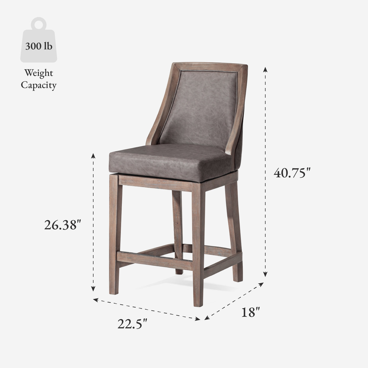 26" Vienna Swivel Counter Stool in Grey Finish with Grey Faux Leather in Stools by Maven Lane