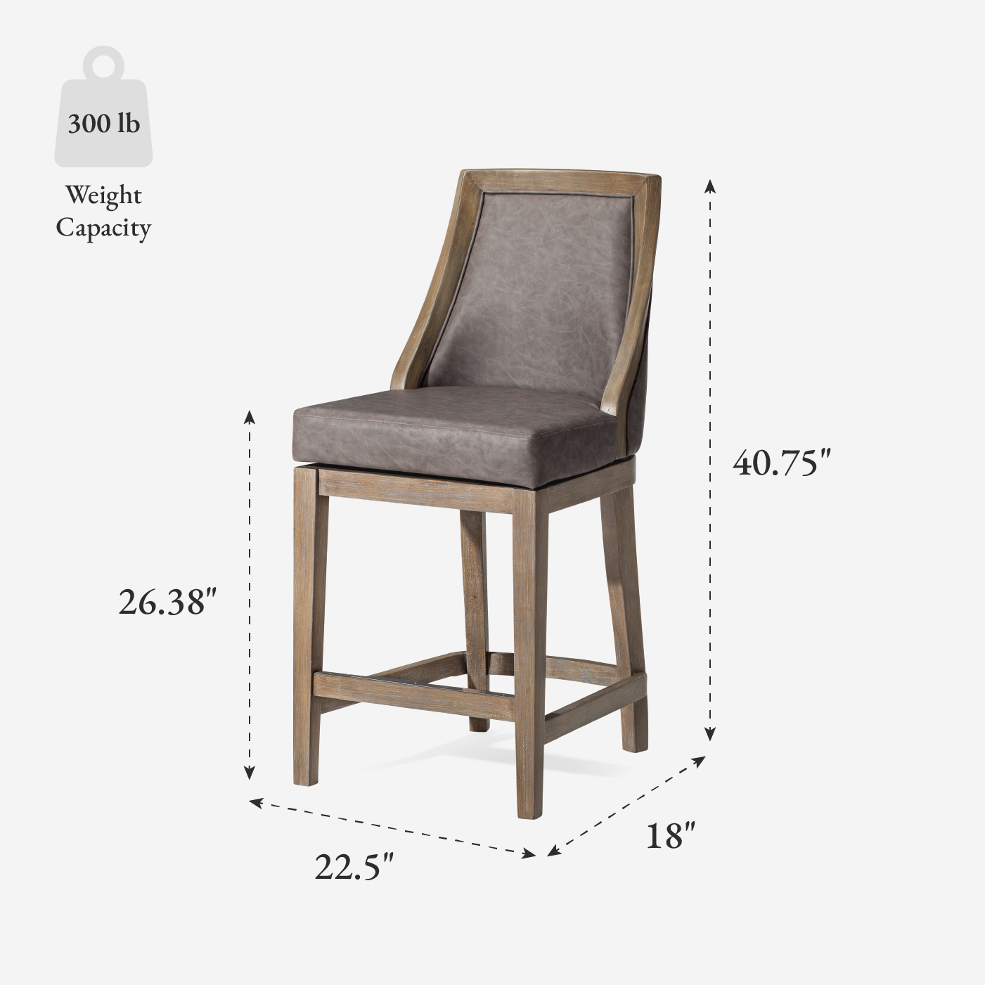 26" Vienna Swivel Counter Stool in Grey Finish with Grey Faux Leather in Stools by Maven Lane