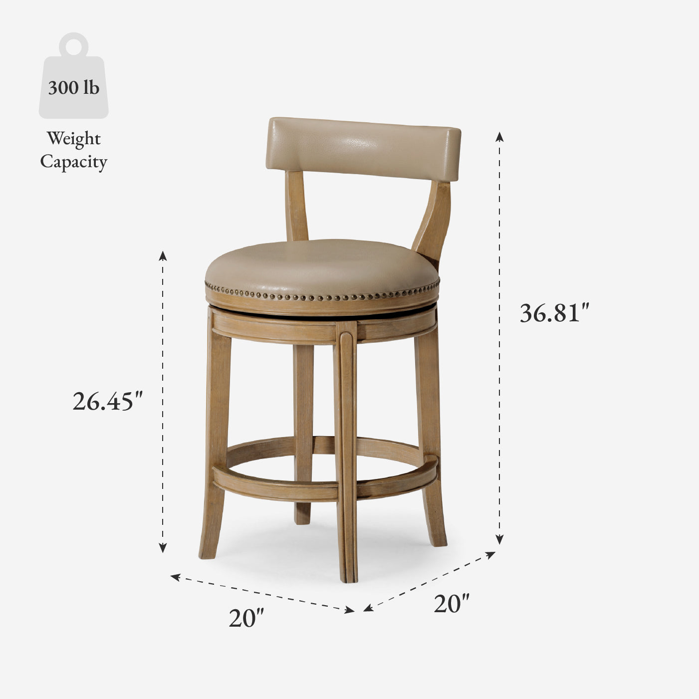 26" Alexander Counter Stool in Weathered Oak Finish with Avanti Bone Vegan Leather in Stools by Maven Lane