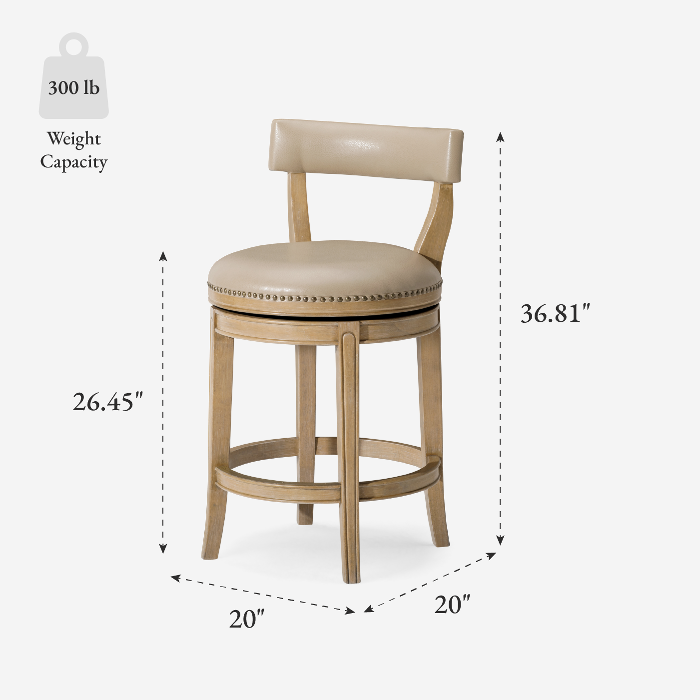 Alexander Swivel Counter Height Kitchen Stool - Weathered Oak Finish with Avanti Bone Vegan Leather in Stools by Maven Lane