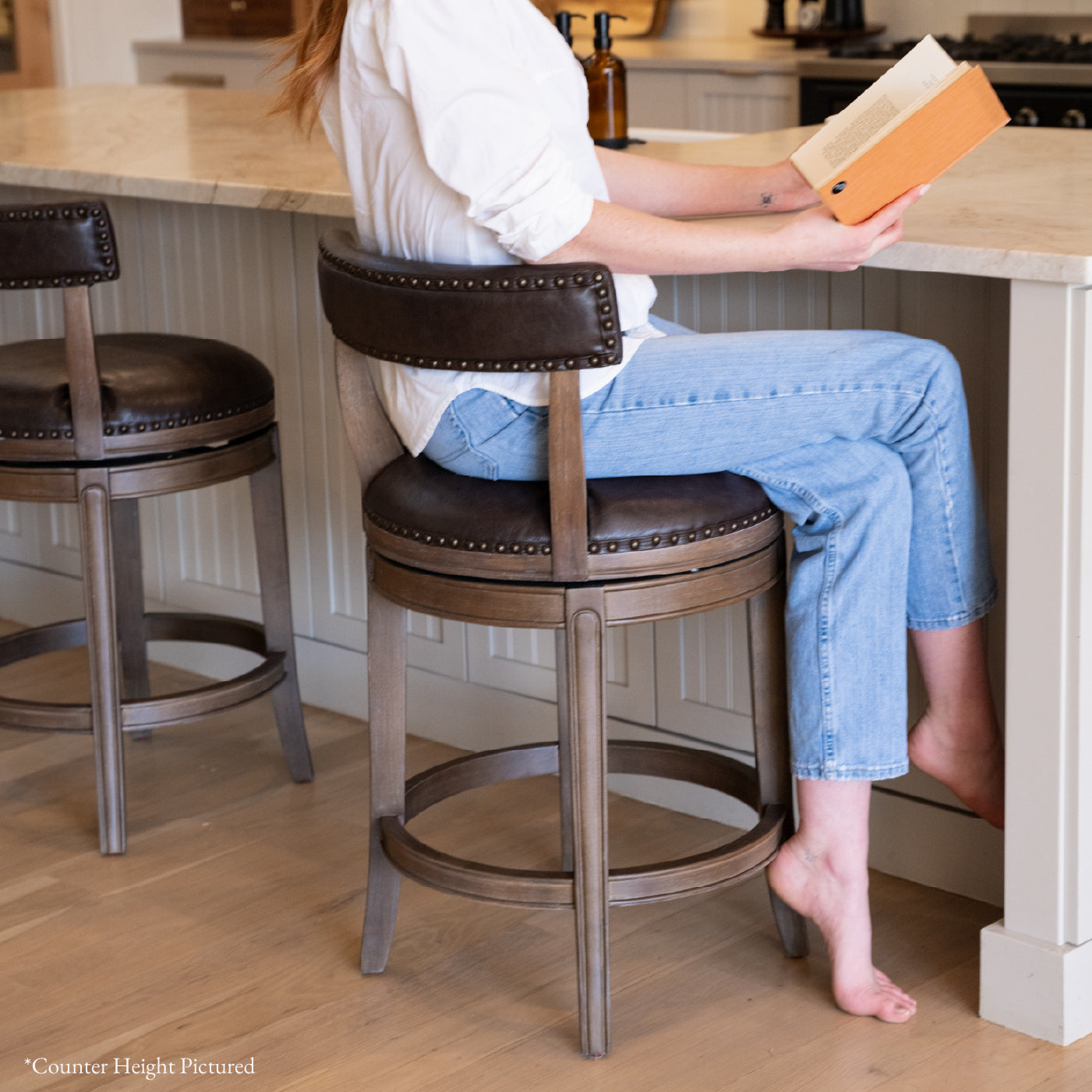 Alexander Bar Stool in Brown Finish with Brown Faux Leather Upholstery in Stools by Maven Lane