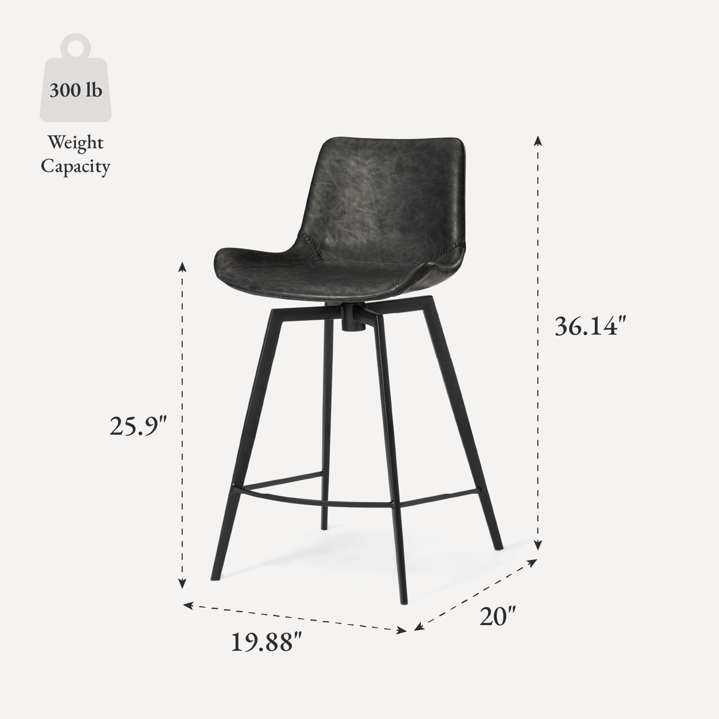 Victor Swivel Counter Height Kitchen Stool - Matte Black Frame With Charcoal Vegan Leather in Stools by Maven Lane