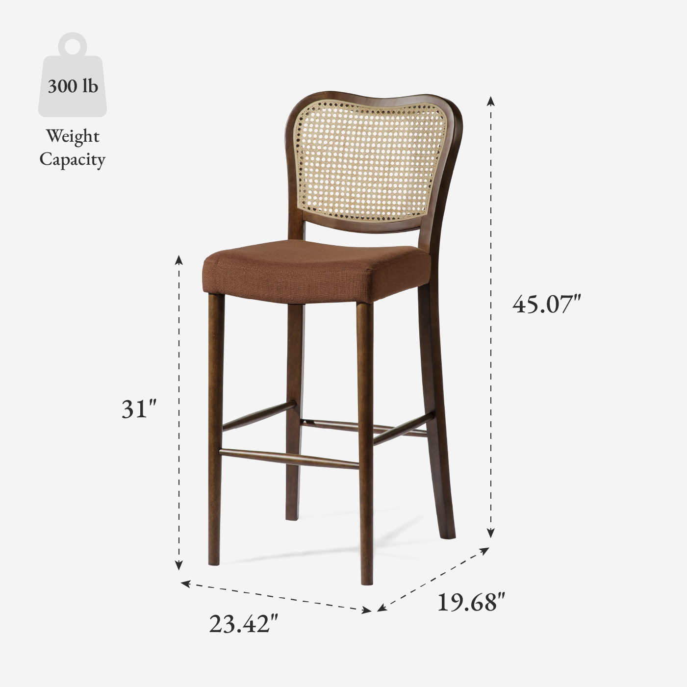 Vera Bar Stool In Aged Brown With Clay Brown Upholstery in Stools by Maven Lane