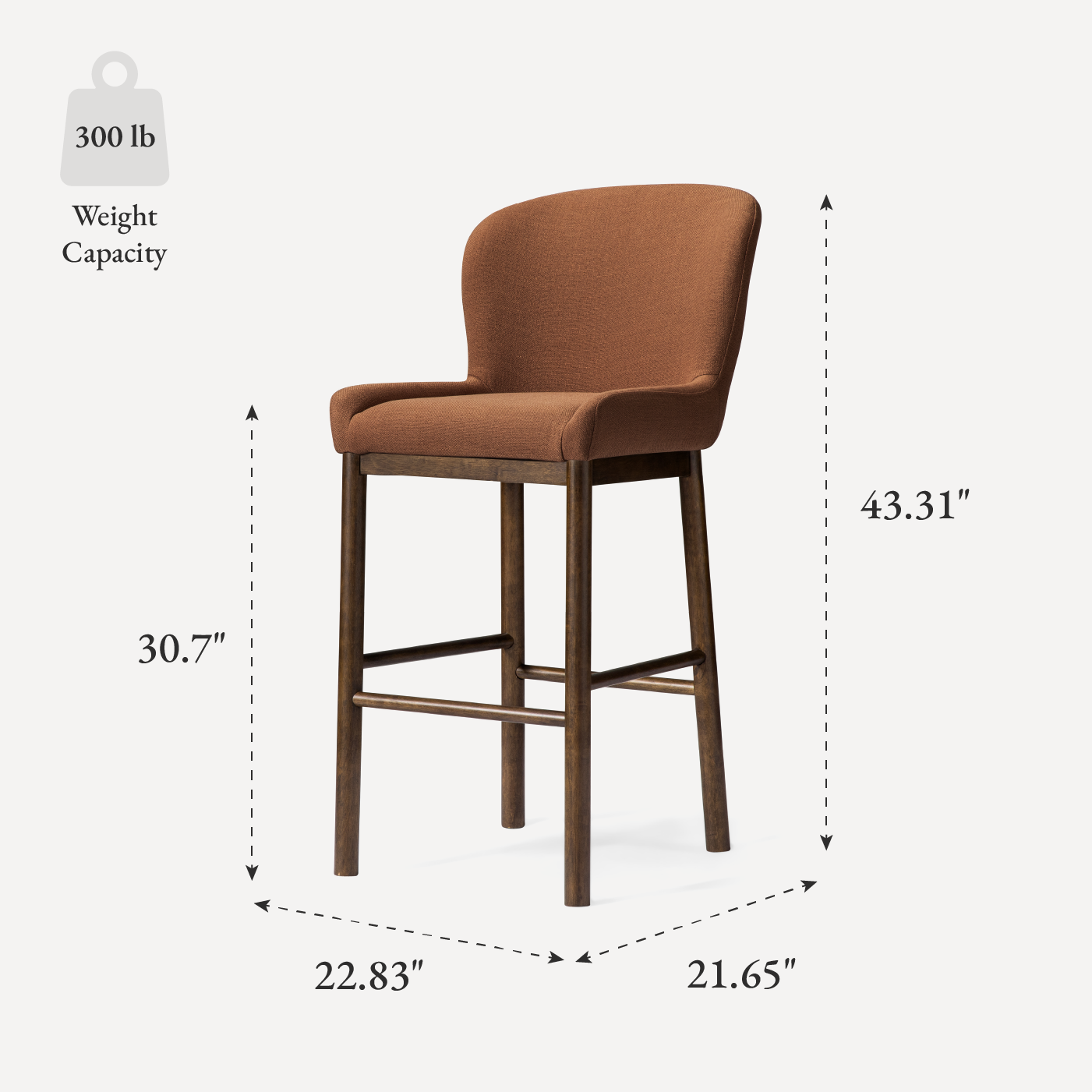 31" Gia bar stool in aged brown finish with clay canvas fabric in Stools by Maven Lane