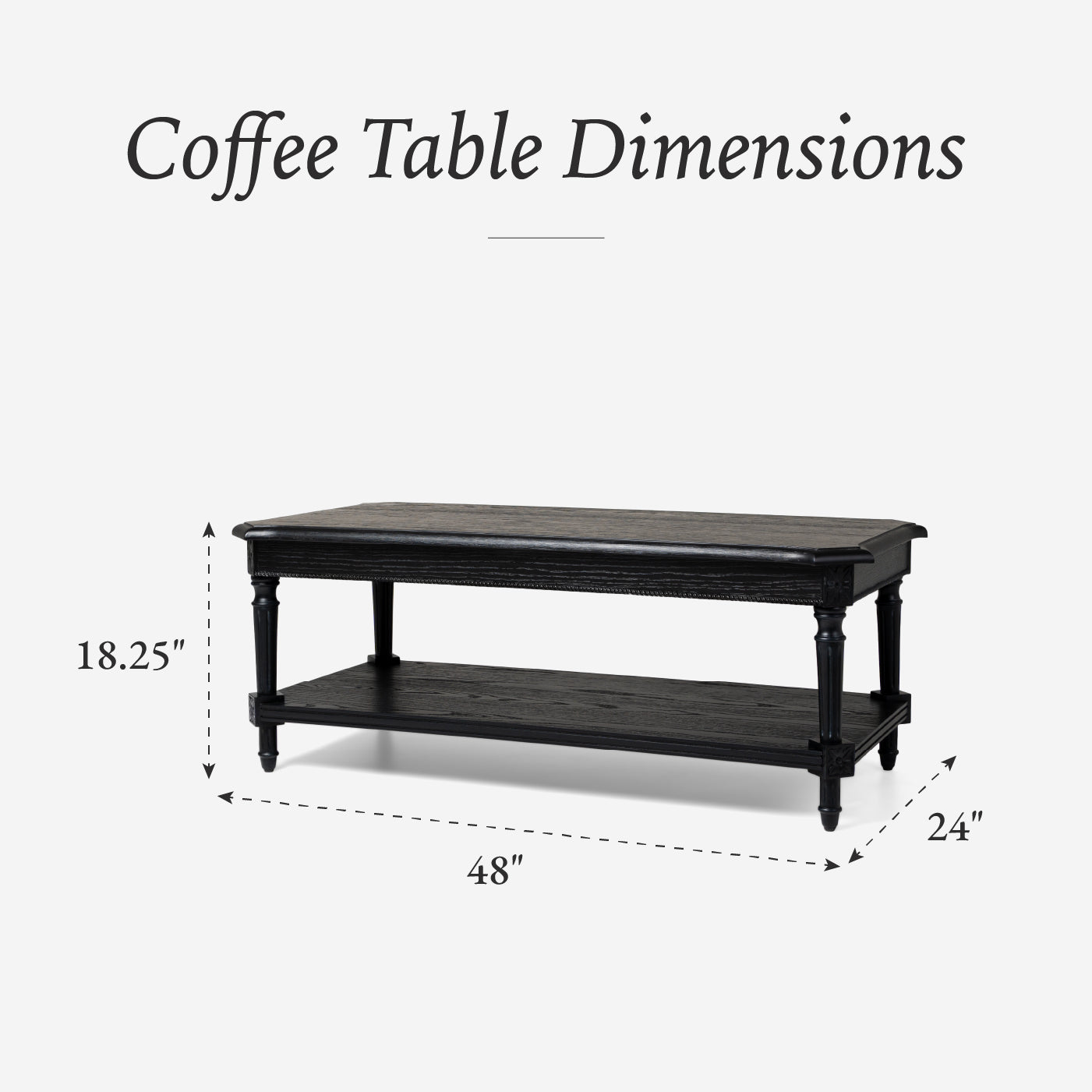 Pullman Traditional Rectangular Wooden Coffee Table in Antiqued Black Finish in Accent Tables by Maven Lane