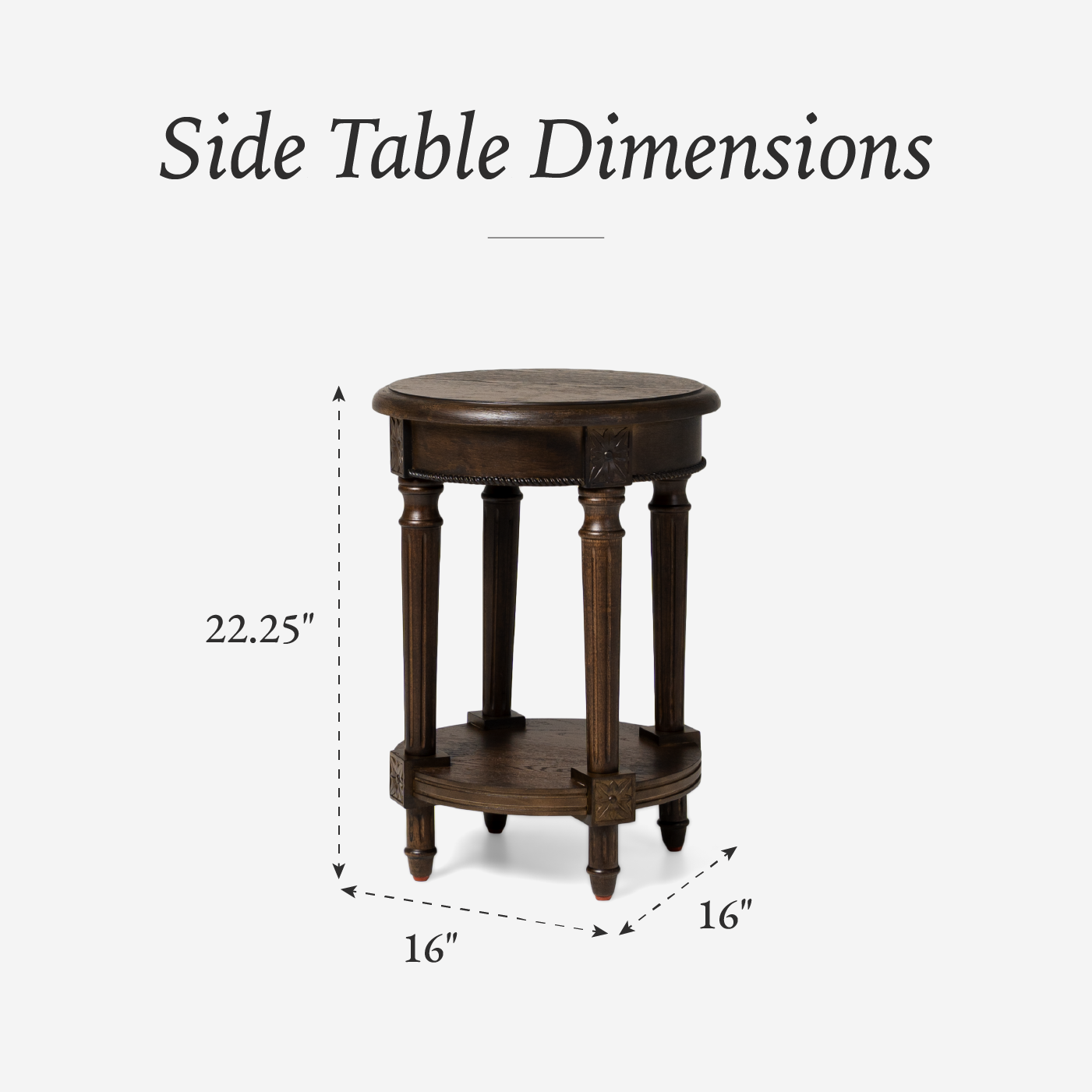 Pullman Traditional Round Wooden Side Table in Antiqued Brown Finish in Accent Tables by Maven Lane
