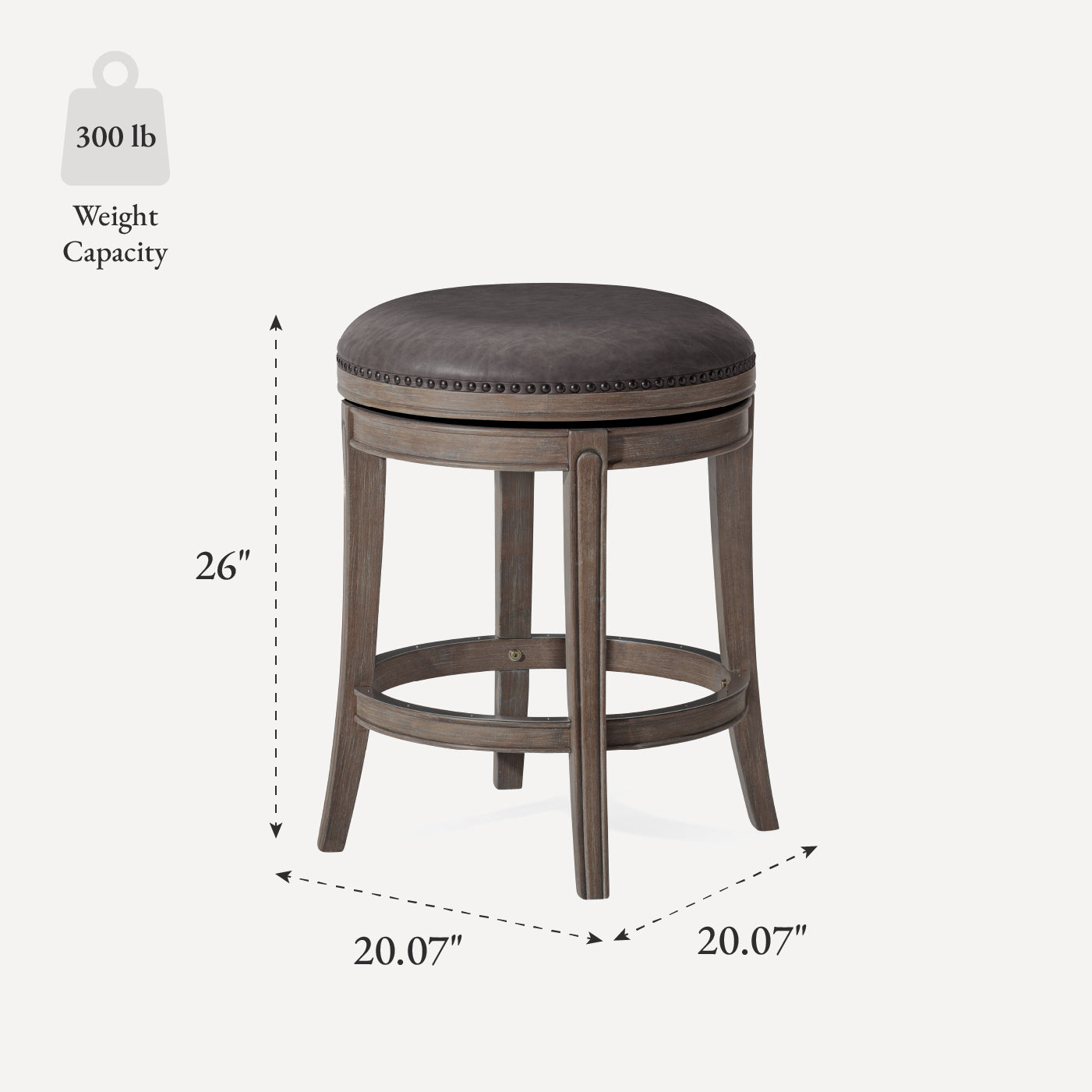 26" Alexander Backless Counter Stool in Reclaimed Oak Finish with Ronan Stone Vegan Leather in Stools by Maven Lane