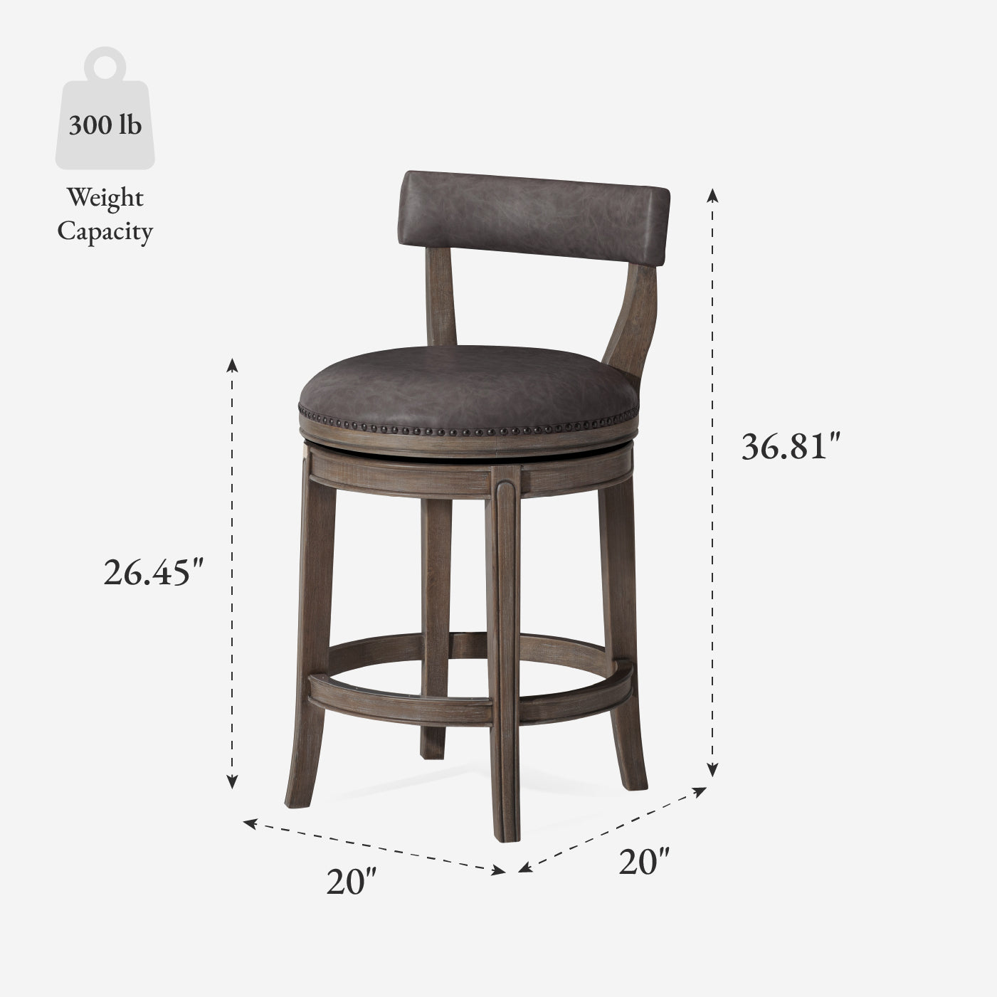 Alexander Counter Stool in Grey Finish with Grey Faux Leather Upholstery in Stools by Maven Lane