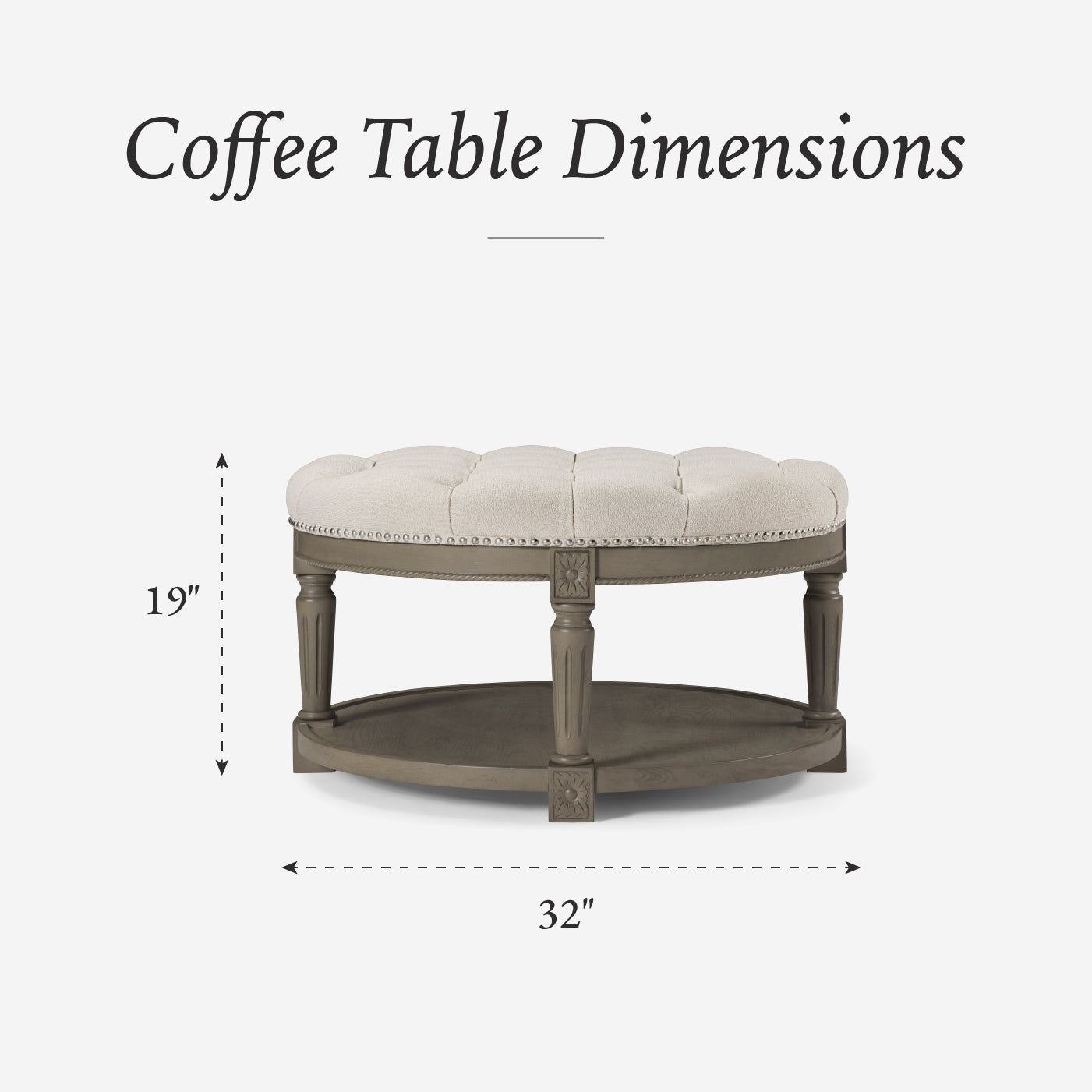 19" Mesa Round Upholstered Coffee Table in Grey Finish with Grey Fabric in Coffee Table by Maven Lane