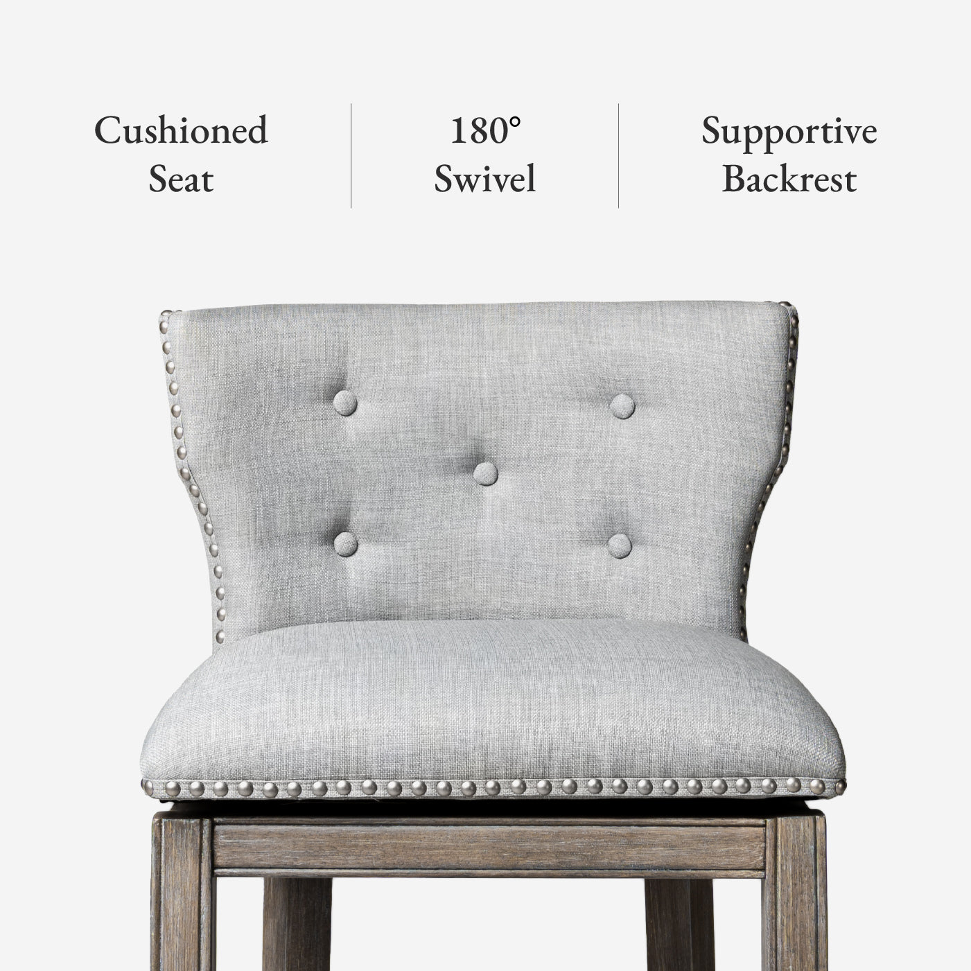 Hugo Bar Stool in Grey Finish with Grey Fabric Upholstery in Stools by Maven Lane