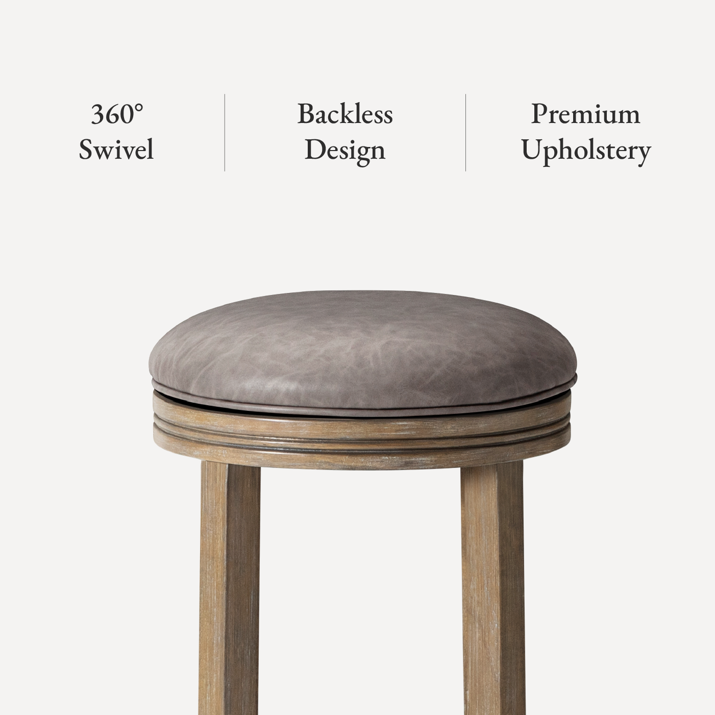 26" Eva swivel counter height kitchen stool - reclaimed oak finish with ronan stone vegan leather in Stools by Maven Lane