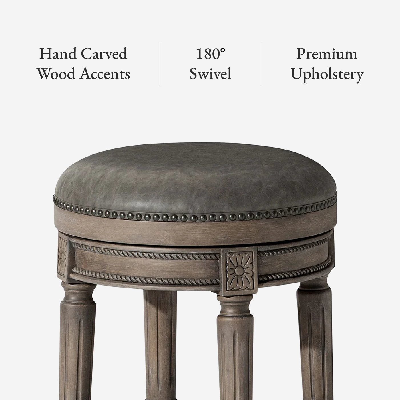 27" Pullman backless swivel counter height kitchen stool - reclaimed oak finish with ronan stone vegan leather in Stools by Maven Lane