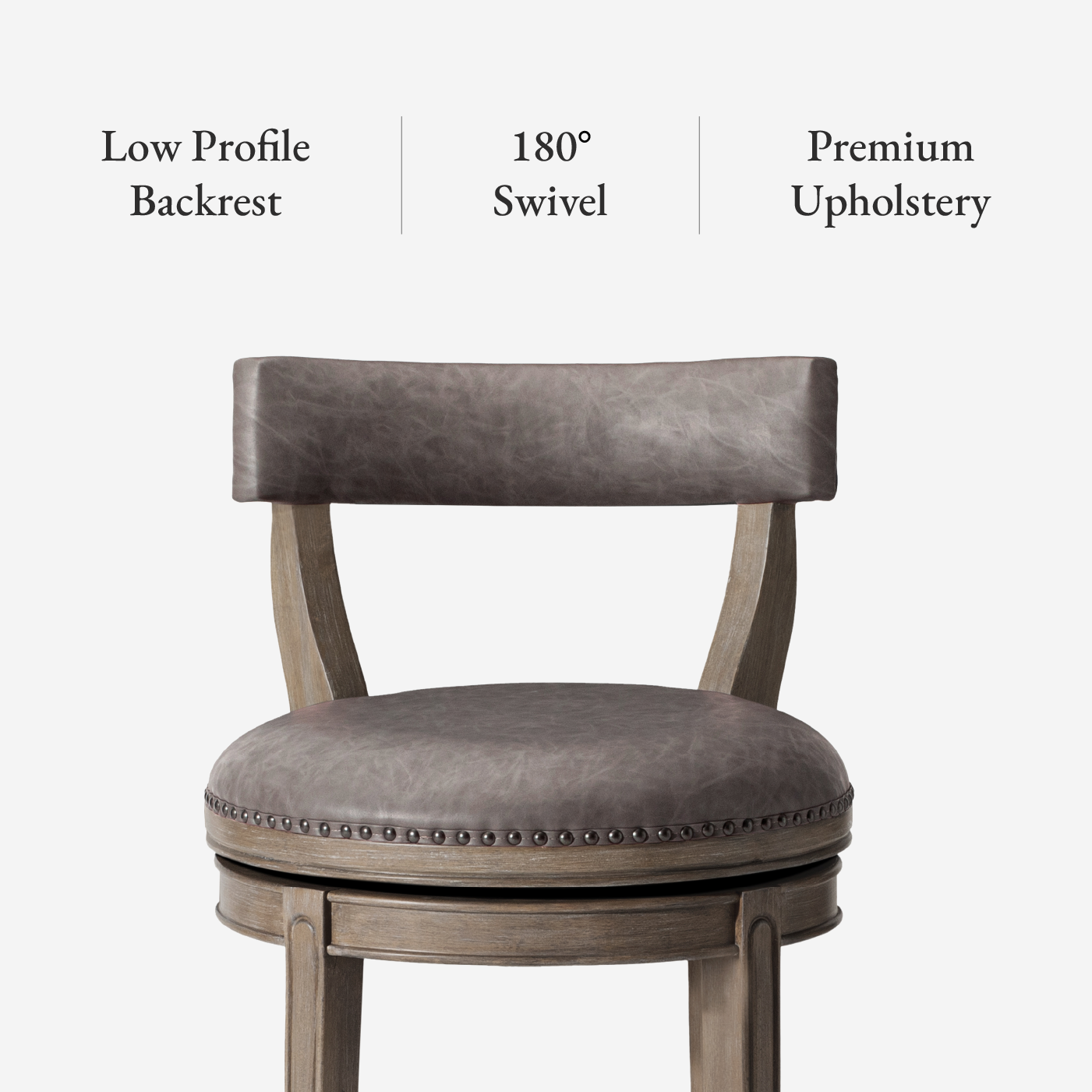 27" Alexander swivel counter height kitchen stool - reclaimed oak finish with ronan stone vegan leather in Stools by Maven Lane