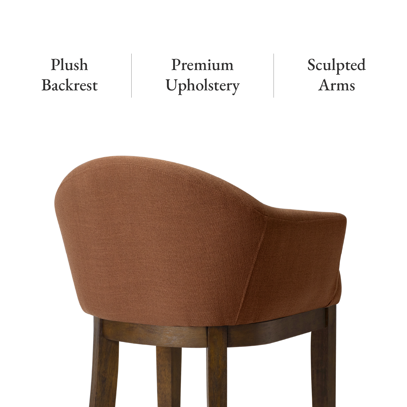 26" Isabella swivel counter height kitchen stool - aged brown finish with clay canvas fabric in Maven Lane by Maven Lane