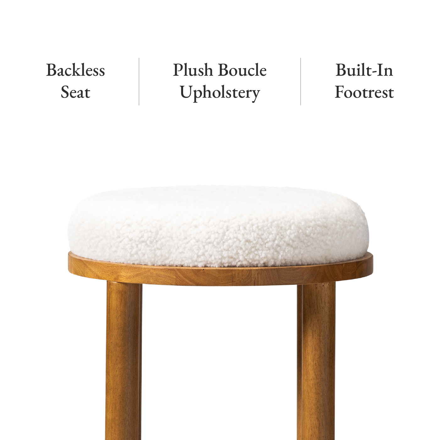 27" Clara counter height kitchen stool - aged natural wood finish with white boucle fabric in Counter Stools by Maven Lane