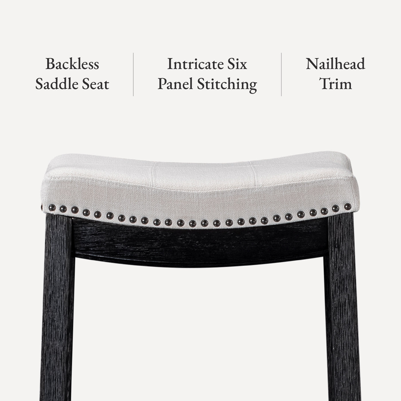 26" Sophia saddle backless counter height kitchen stool - aged black finish with snow white fabric in Stools by Maven Lane