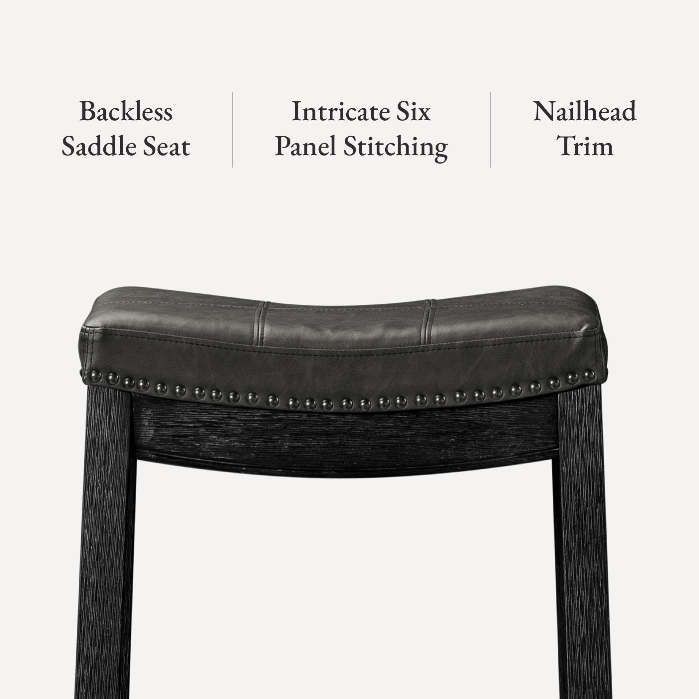 26" Sophia saddle backless counter height kitchen stool - aged black finish with charcoal black vegan leather in Stools by Maven Lane