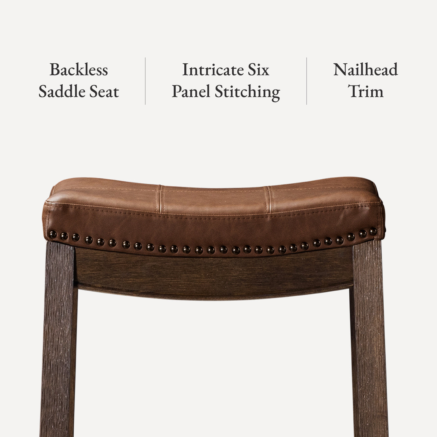 26" Sophia saddle backless counter height kitchen stool - aged brown finish with cocoa brown vegan leather in Stools by Maven Lane