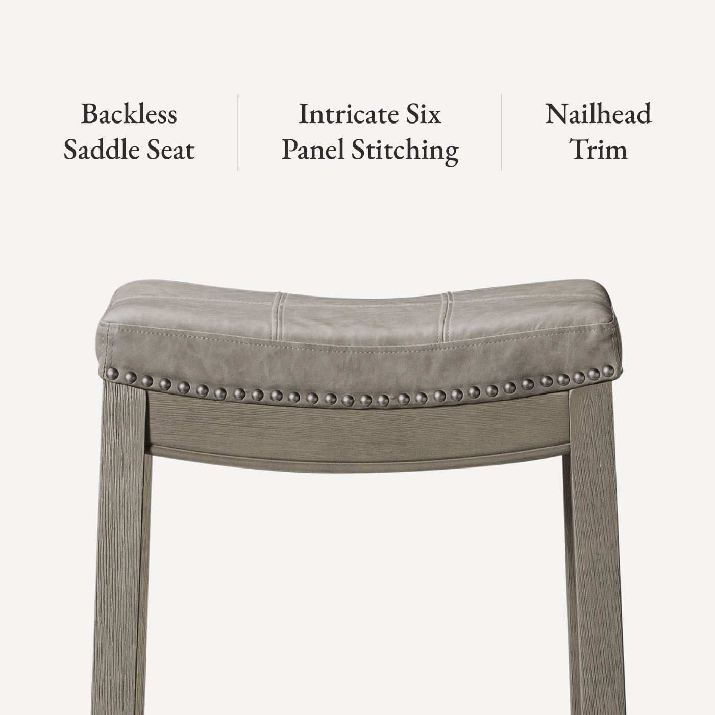 26" Sophia saddle backless counter height kitchen stool - aged grey finish with pebble grey vegan leather in Stools by Maven Lane