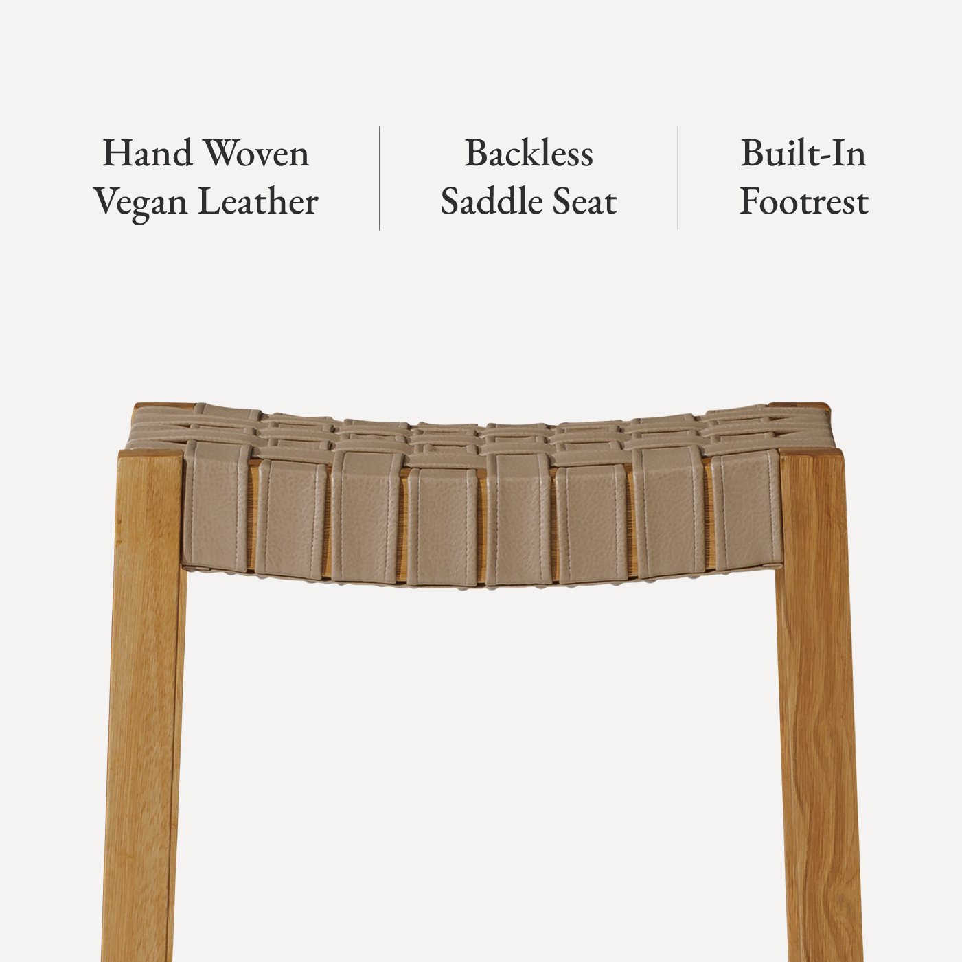 Emerson Bar Stool In Weathered Natural Wood Finish With Avanti Bone Vegan Leather in Stools by Maven Lane