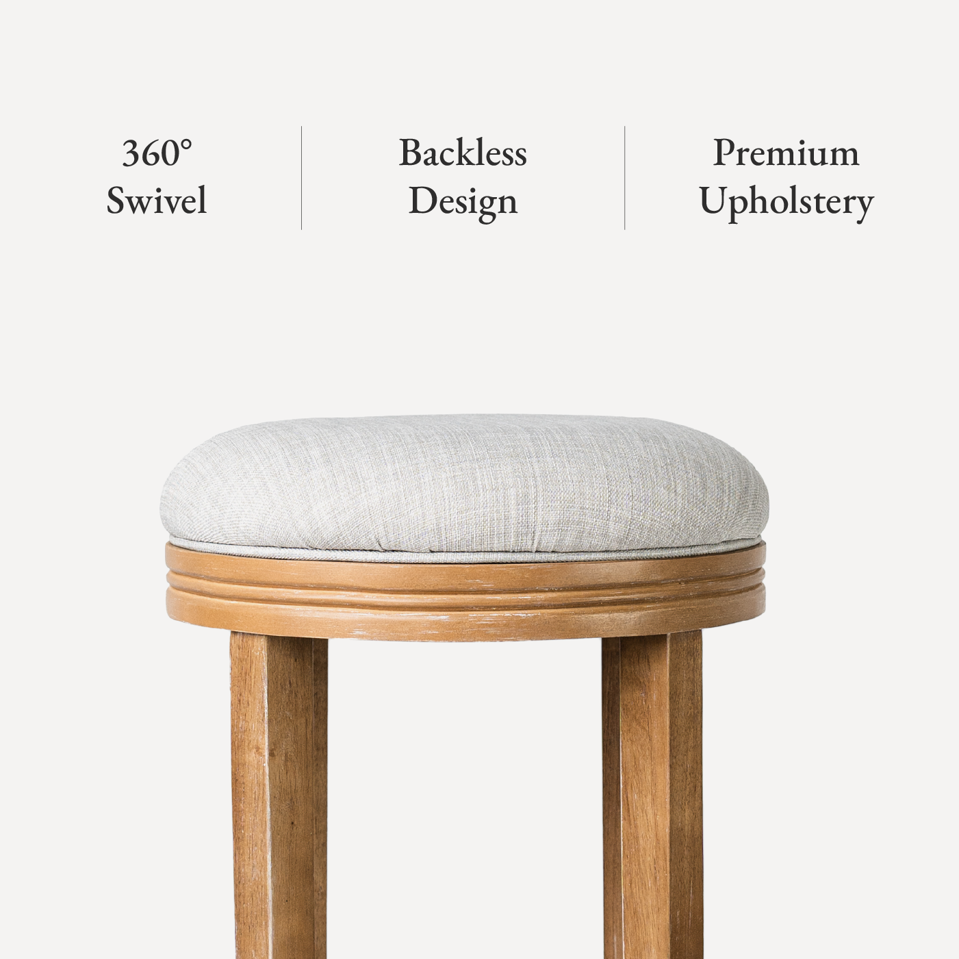 Eva Swivel Counter Height Kitchen Stool - Weathered Oak Finish with Sand Color Fabric Upholstery in Stools by Maven Lane