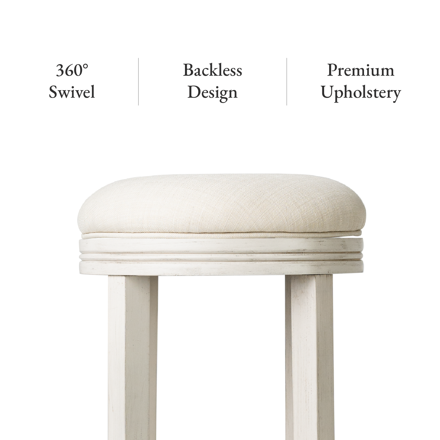 Eva Swivel Bar Stool in White Oak Finish with Natural Fabric Upholstery in Stools by Maven Lane