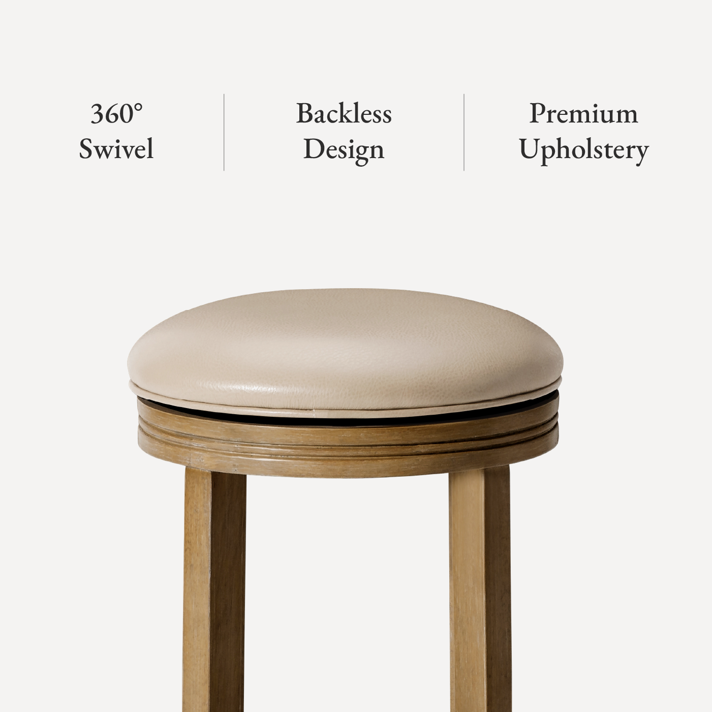 Eva Swivel Counter Height Kitchen Stool - Weathered Oak Finish with Avanti Bone Vegan Leather in Stools by Maven Lane