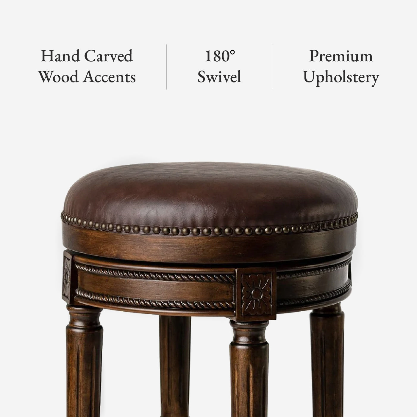 31" Pullman Backless Bar Stool in Dark Walnut Finish with Vintage Brown Vegan Leather in Stools by Maven Lane
