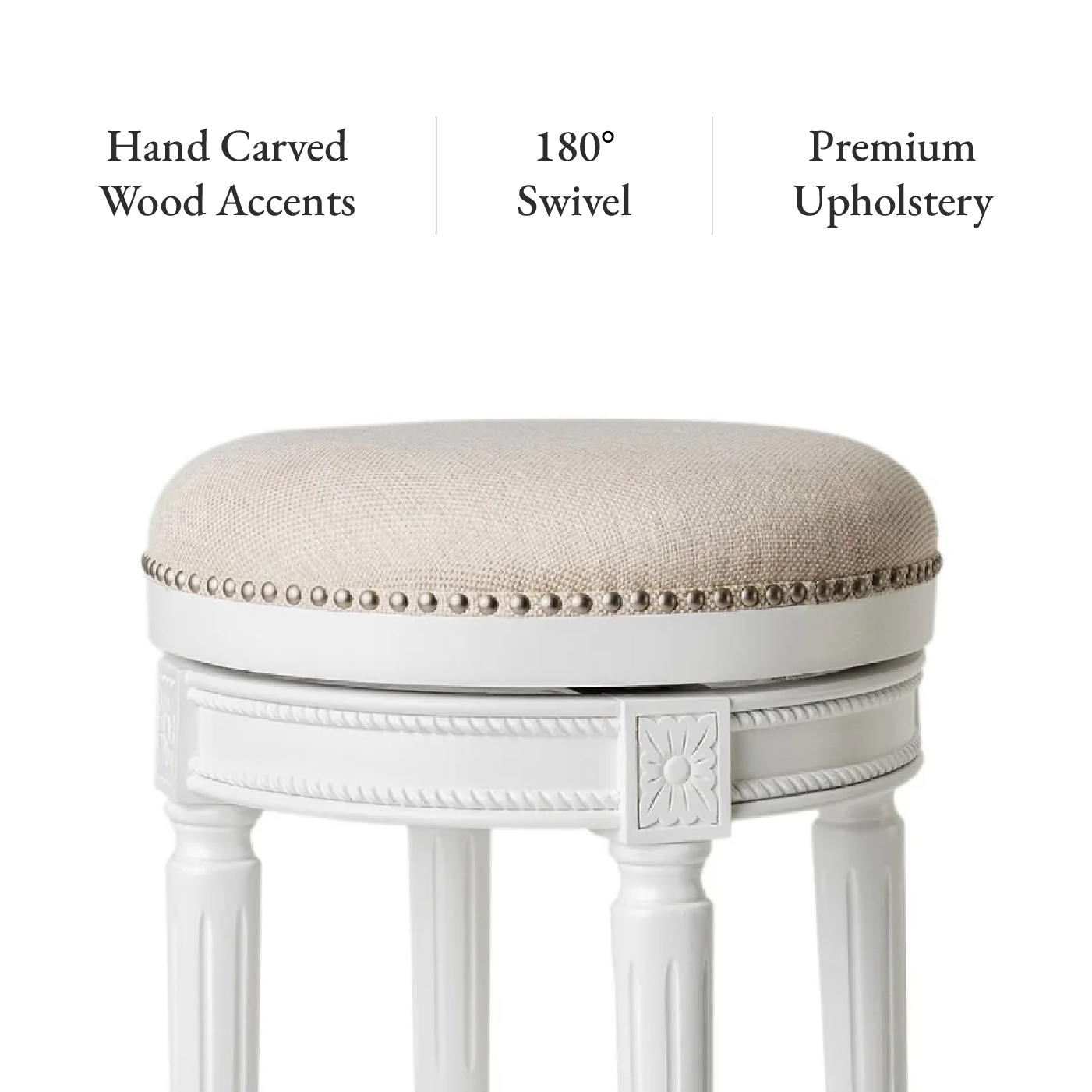 31" Pullman backless swivel bar stool in alabaster white finish with cream fabric upholstery in Stools by Maven Lane