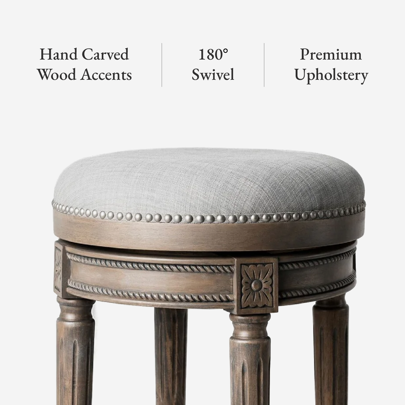 Pullman Backless Swivel Counter Height Kitchen Stool - Reclaimed Oak Finish With Ash Grey Fabric Upholstery in Stools by Maven Lane