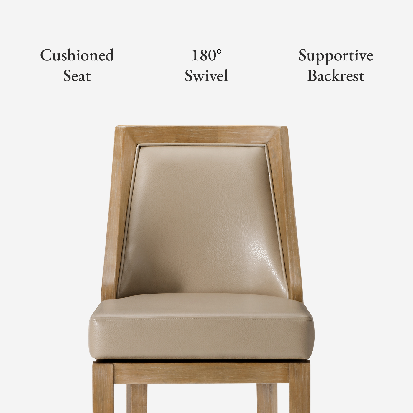 26" Vienna Swivel Counter Stool in Weathered Oak Finish with Avanti Bone Vegan Leather in Stools by Maven Lane