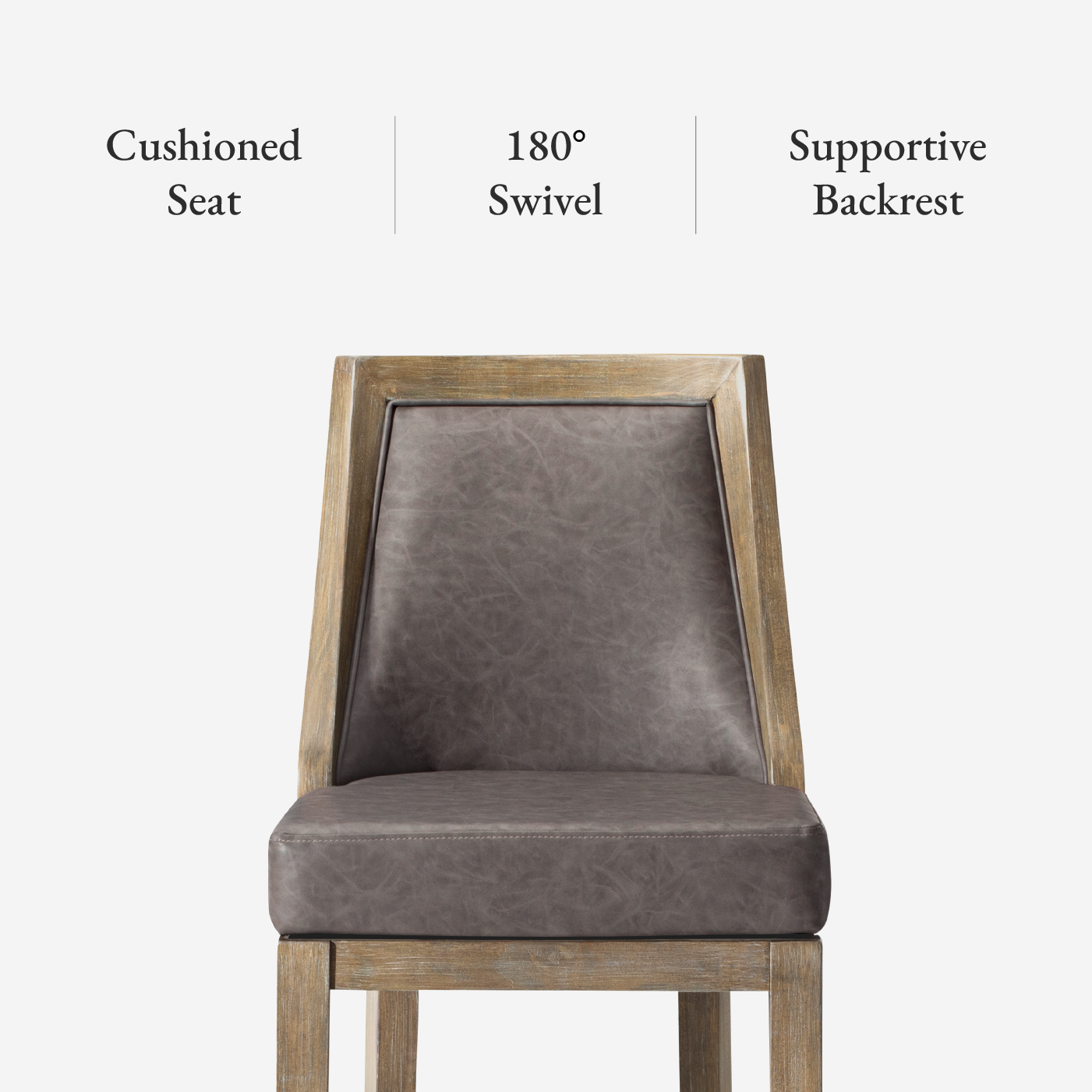 26" Vienna Swivel Counter Stool in Grey Finish with Grey Faux Leather in Stools by Maven Lane