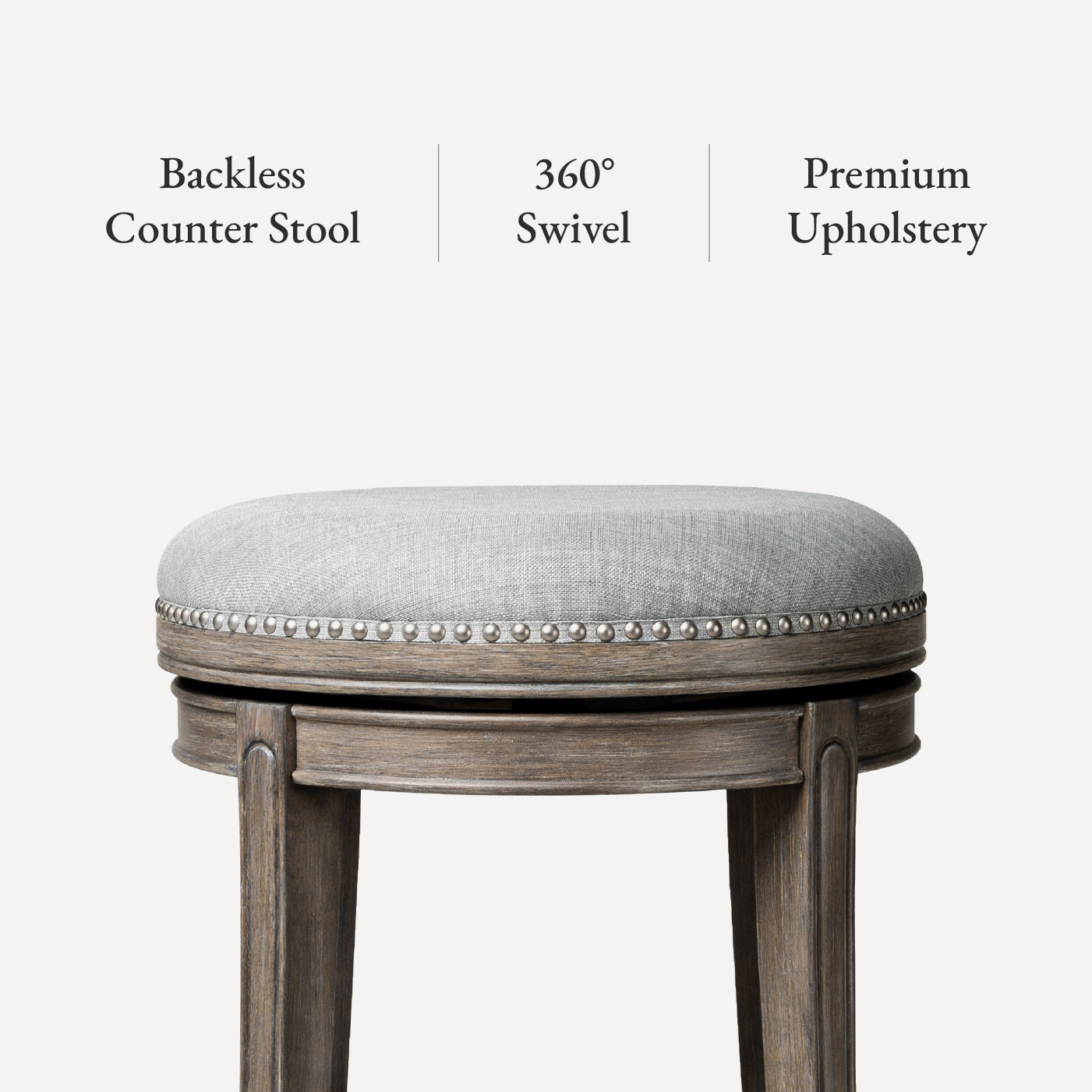 26" Alexander Backless Counter Stool in Grey Finish with Grey Fabric Upholstery (Set of 4) in by Maven Lane
