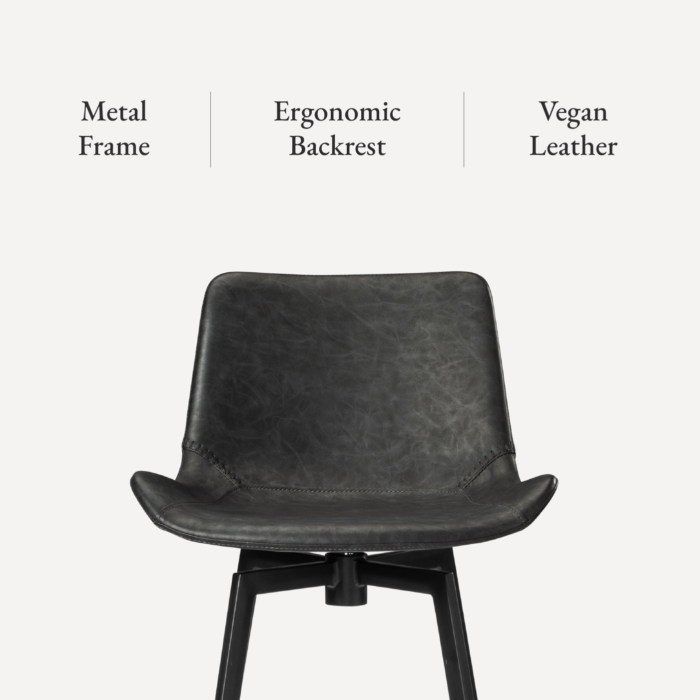 Victor Swivel Bar Stool In Matte Black Frame With Charcoal Vegan Leather in Stools by Maven Lane