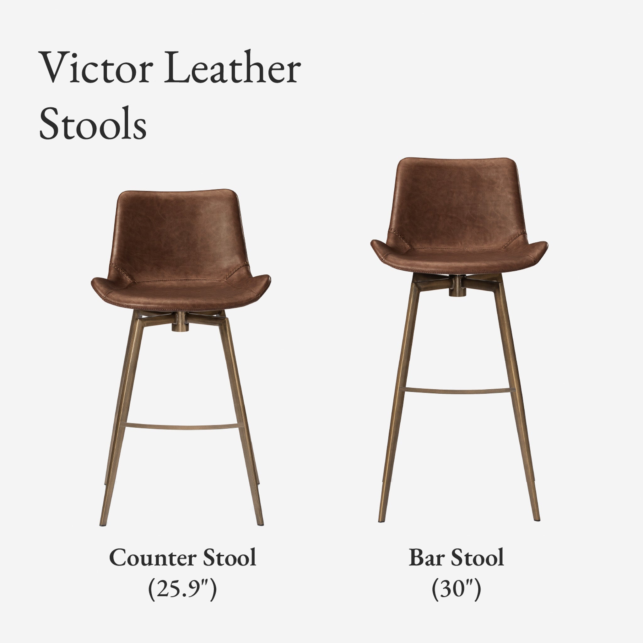26" Victor Counter Stool in Gold Finish with Brown Faux Leather in Stools by Maven Lane