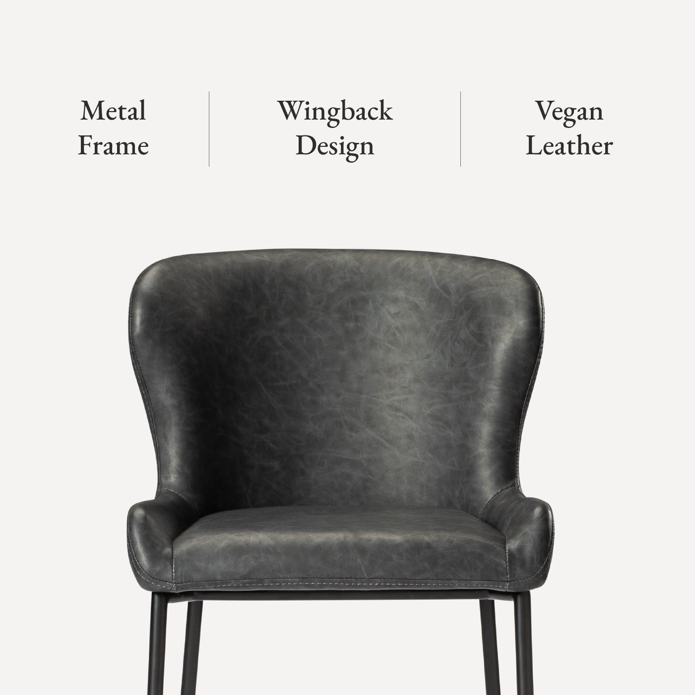 Naomi Bar Stool Matte Black with Charcoal Vegan Leather in Stools by Maven Lane