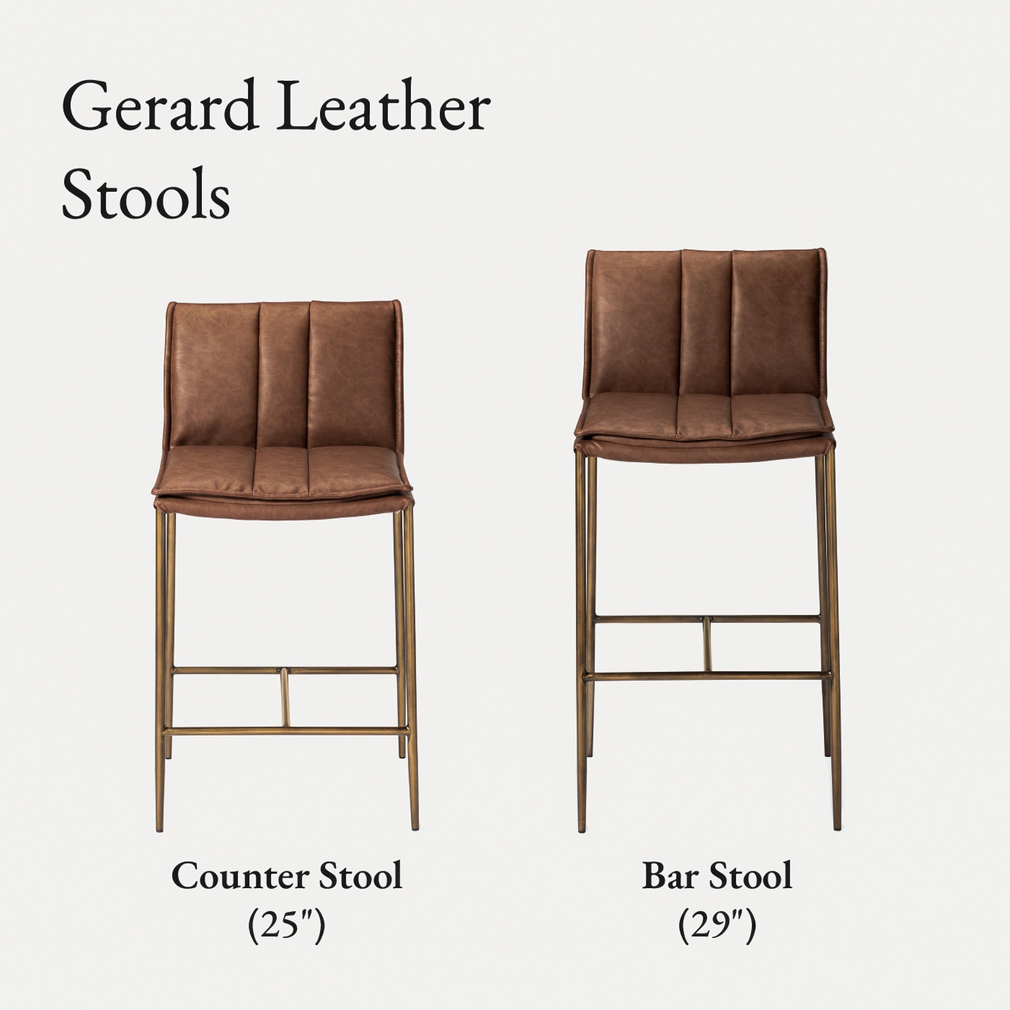 29" Gerard Bar Stool in Aged Gold Finish with Brown Faux Leather (Set of 4) in Stools by Maven Lane