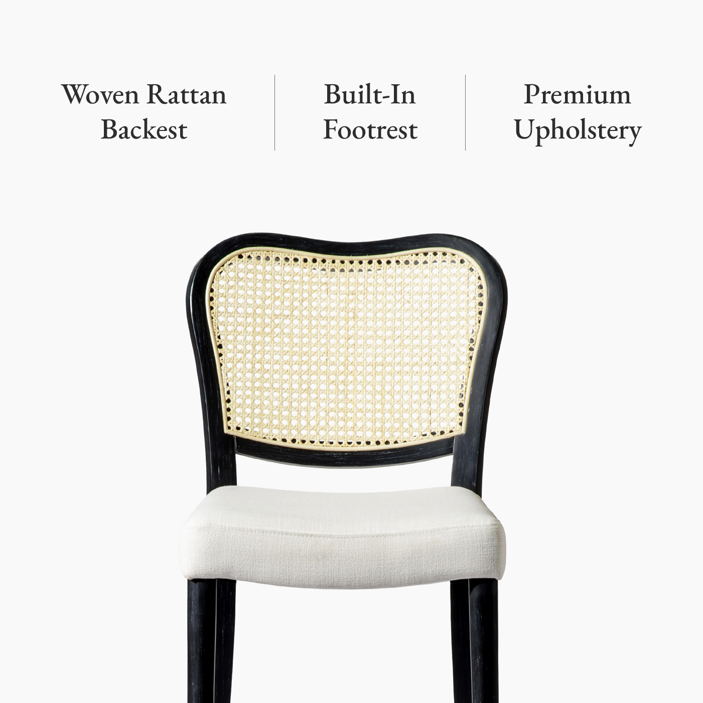 Vera Bar Stool In Aged Black With Snow White Upholstery in Stools by Maven Lane