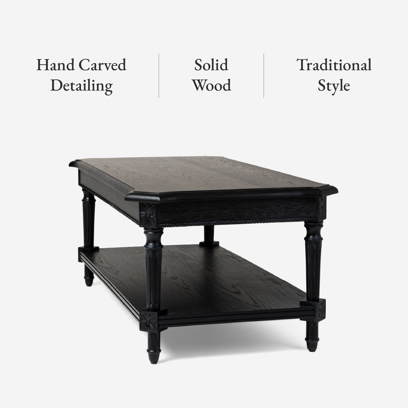 Pullman Traditional Rectangular Wooden Coffee Table in Antiqued Black Finish in Accent Tables by Maven Lane