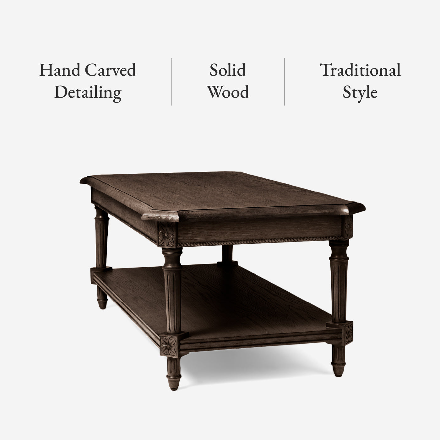 Pullman Traditional Rectangular Wooden Coffee Table in Antiqued Brown Finish in Accent Tables by Maven Lane