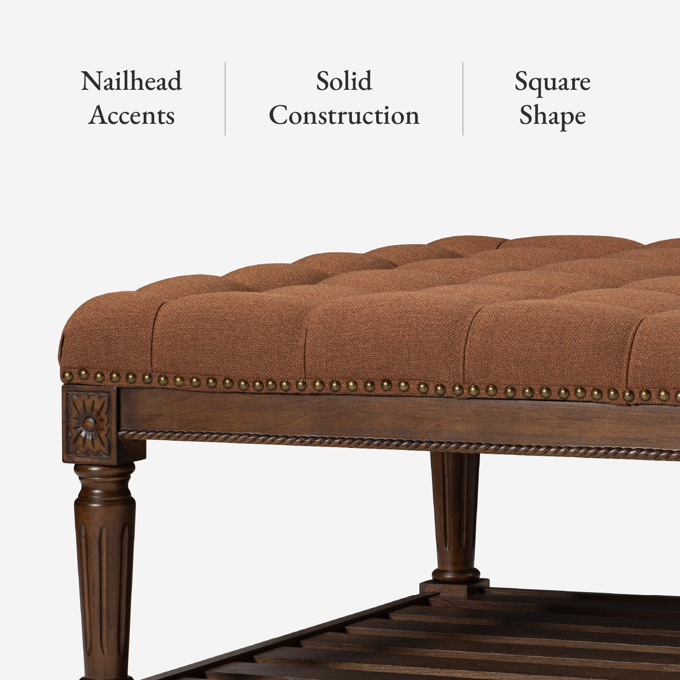 Mesa Square Upholstered Coffee Table in Aged Brown with Clay Brown Fabric in Coffee Table by Maven Lane