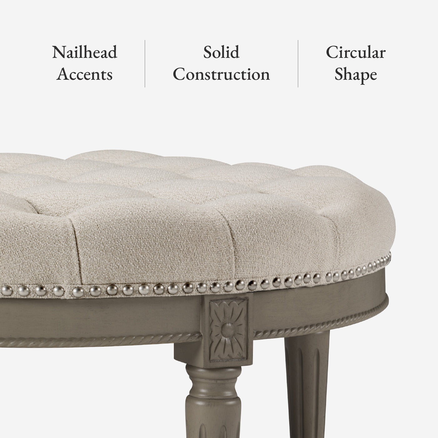 19" Mesa Round Upholstered Coffee Table in Grey Finish with Grey Fabric in Coffee Table by Maven Lane