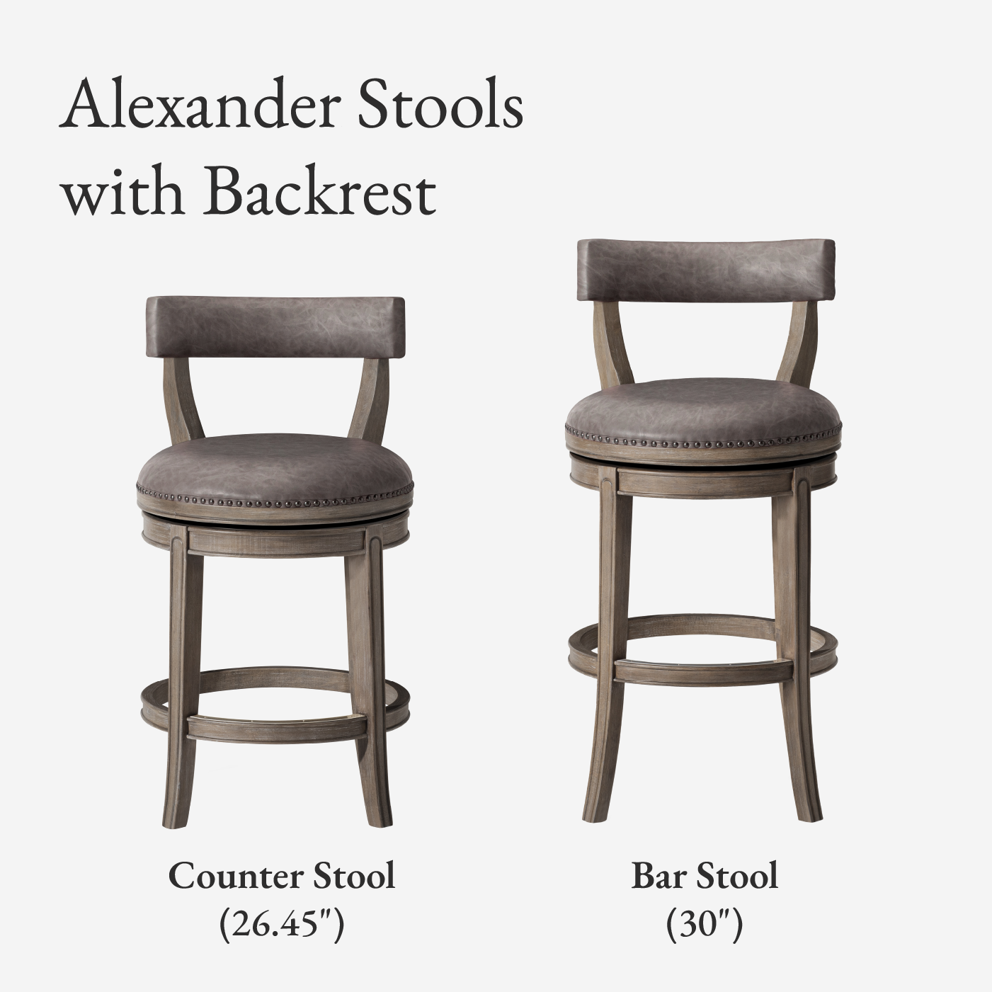 27" Alexander swivel counter height kitchen stool - reclaimed oak finish with ronan stone vegan leather in Stools by Maven Lane