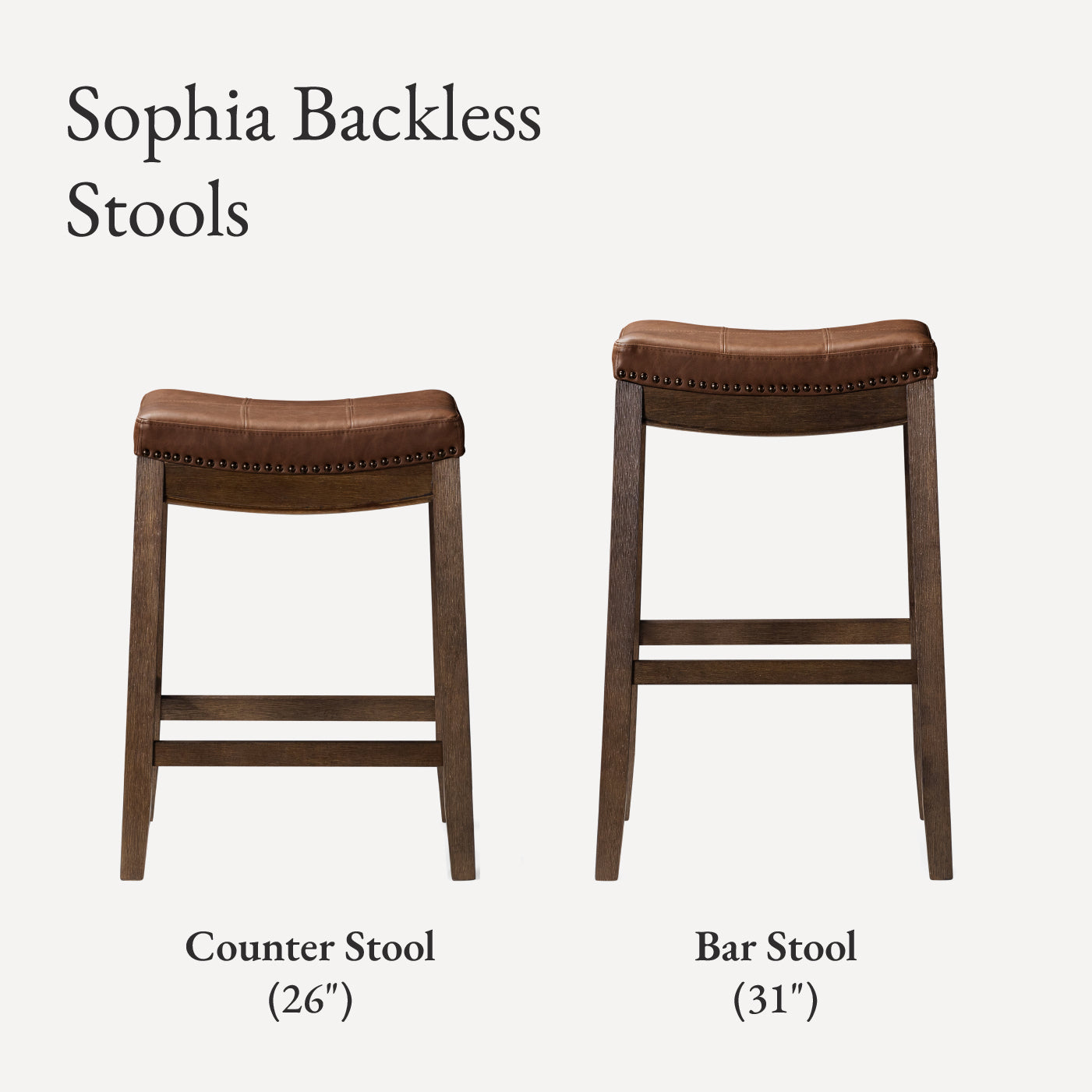 26" Sophia saddle backless counter height kitchen stool - aged brown finish with cocoa brown vegan leather in Stools by Maven Lane
