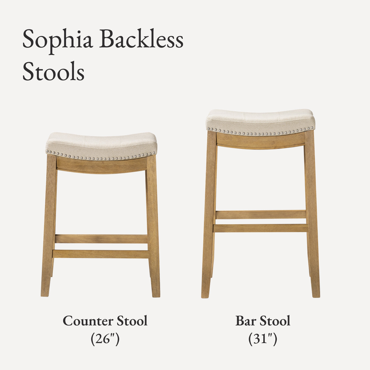 Sophia Saddle Backless Counter Height Kitchen Stool - Aged Natural Finish with Light Beige Fabric in Stools by Maven Lane