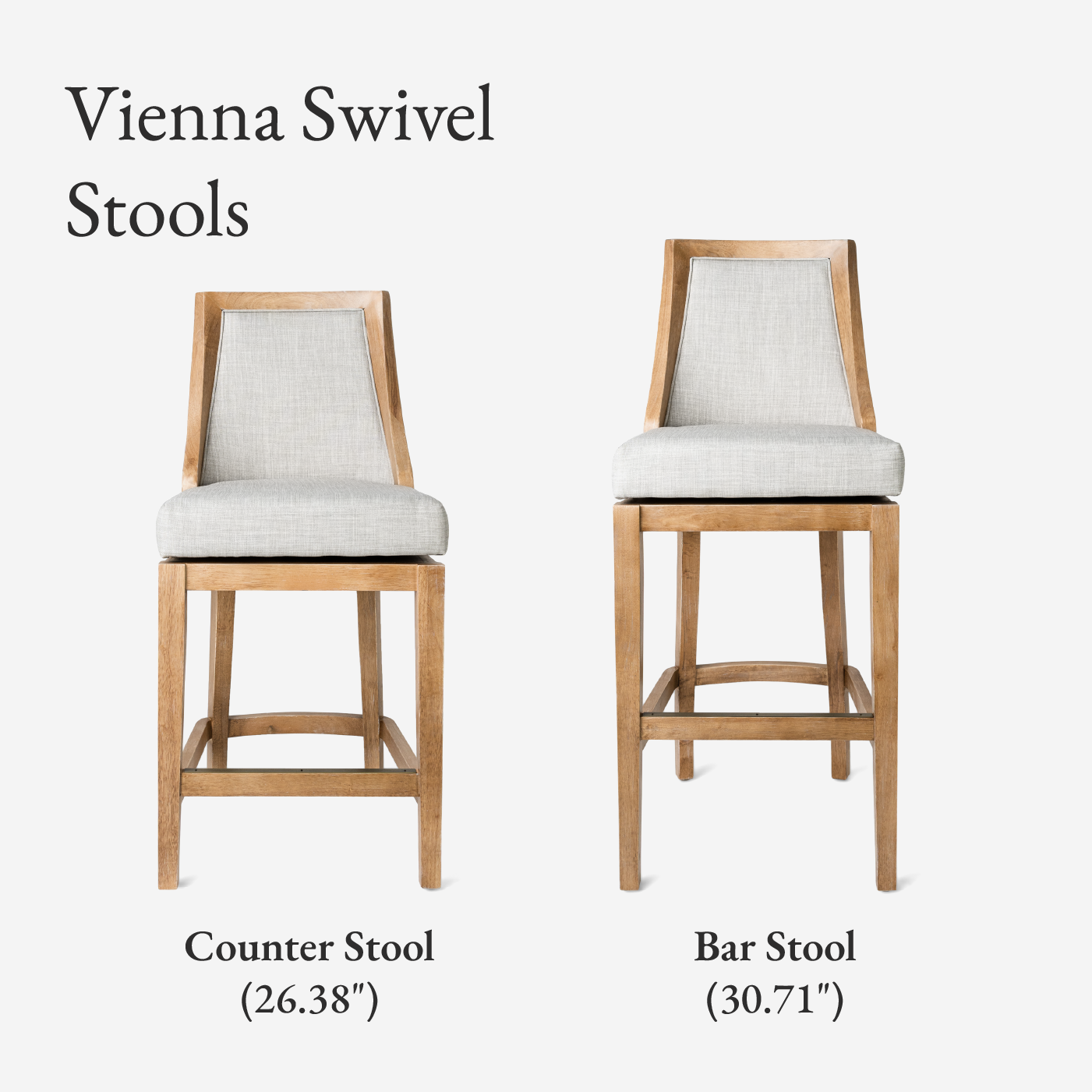 26" Vienna Swivel Counter Stool in Weathered Oak Finish with Sand Color Fabric Upholstery in Stools by Maven Lane