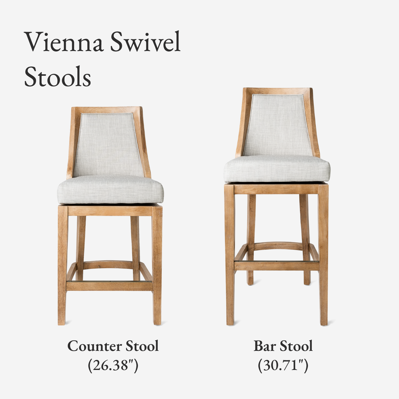 Vienna Swivel Bar Stool in Weathered Oak Finish with Sand Color Fabric Upholstery in Stools by Maven Lane