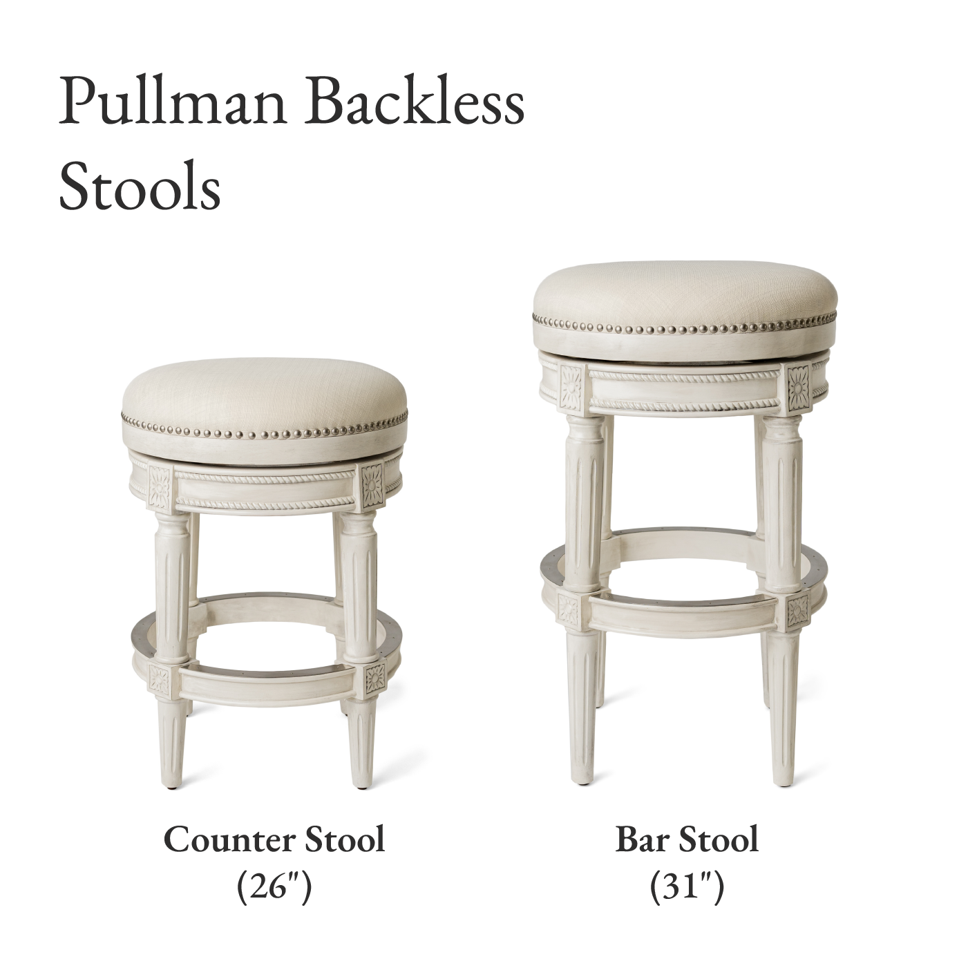 Pullman Backless Swivel Bar Stool In White Oak Finish With Natural Fabric Upholstery in Stools by Maven Lane