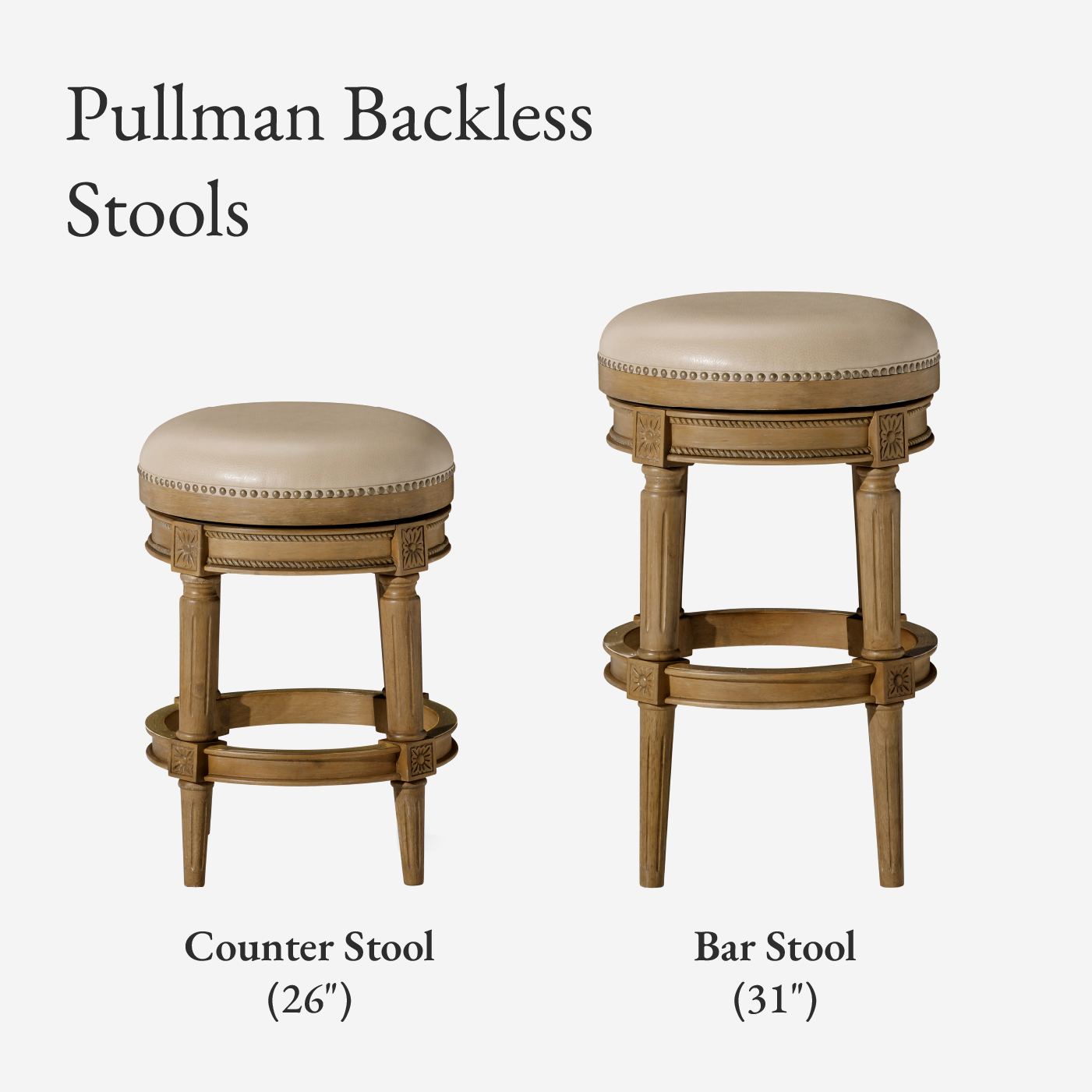 31" Pullman Backless Bar Stool in Natural Finish with Beige Faux Leather Upholstery in Stools by Maven Lane