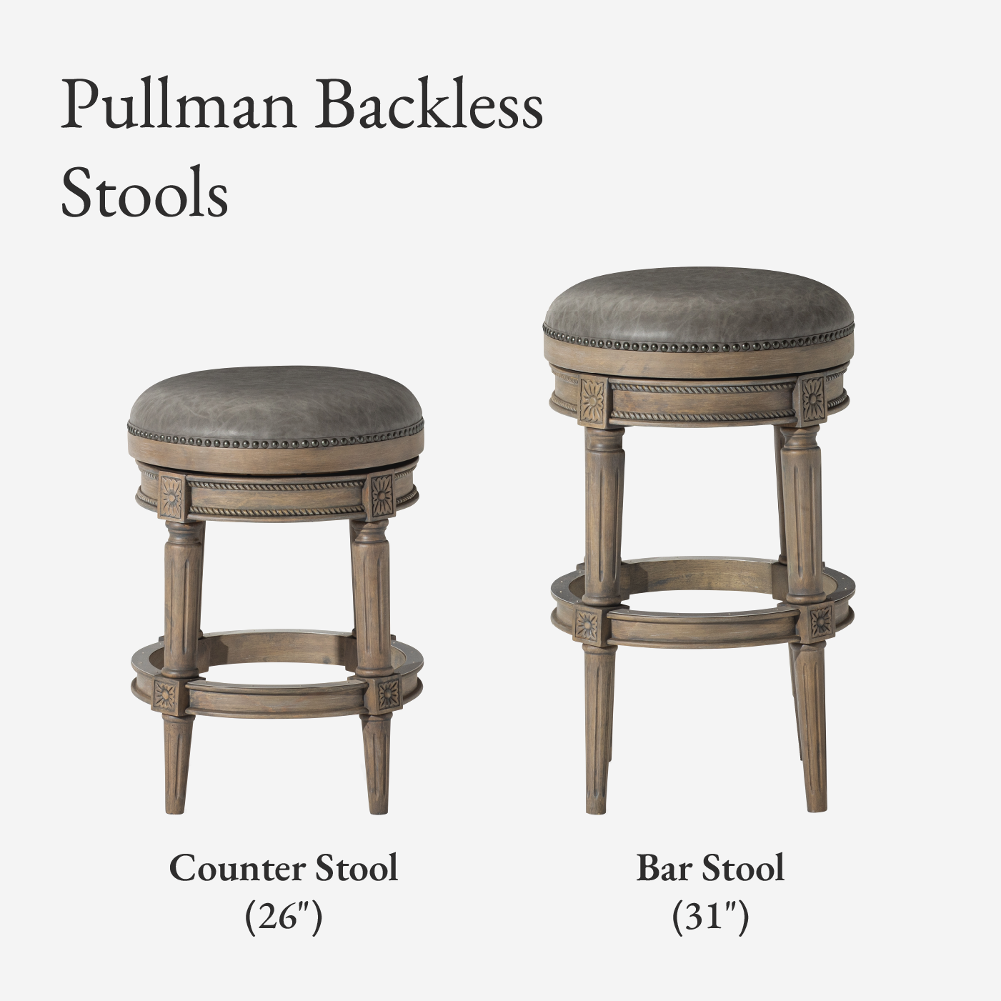 31" Pullman Backless Bar Stool in Grey Finish with Grey Faux Leather (Set of 4) in Stools by Maven Lane